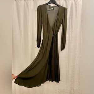 Reformation Olive Green Crêpe Wrap Dress